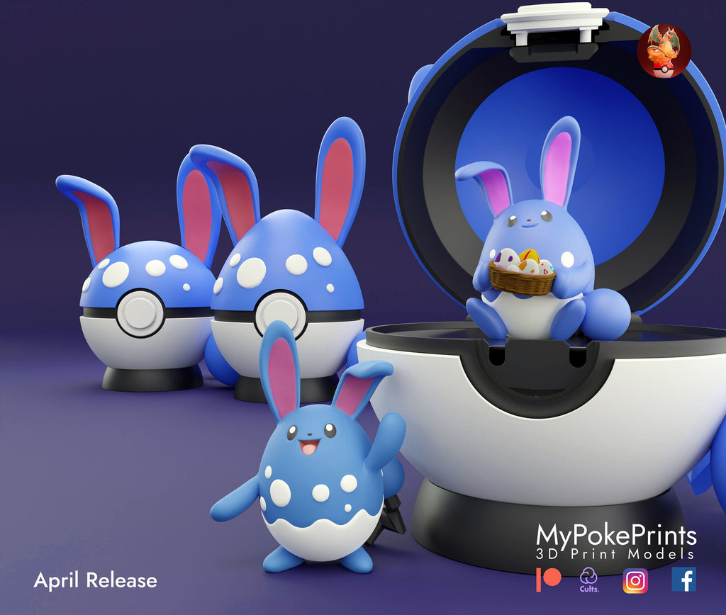 Azumarill Pokemon in Pokeball figurine/model(unpainted) - Griffins3dfigurines
