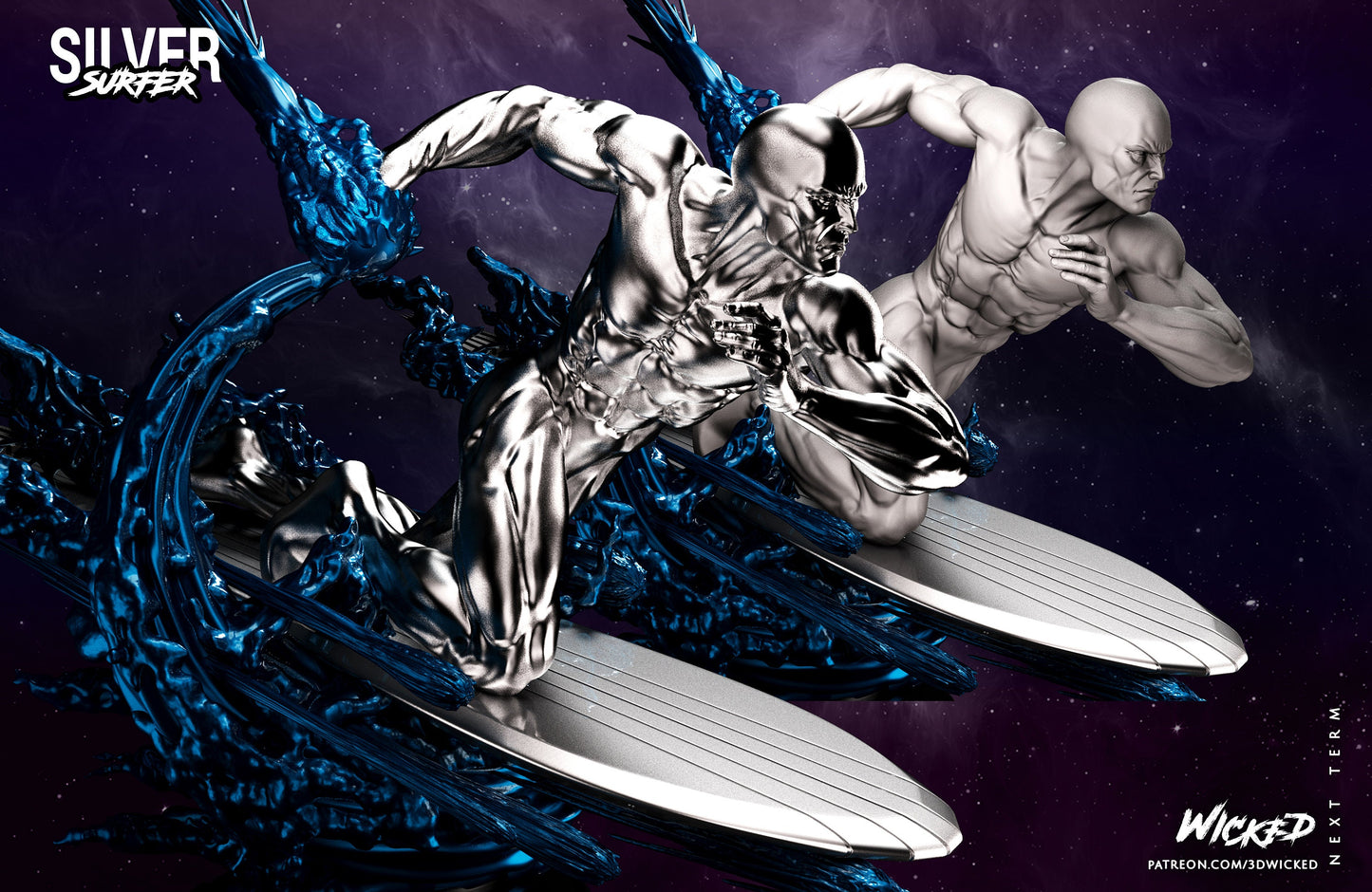 Silver Dude on a surfboard Figurine/model (unpainted)