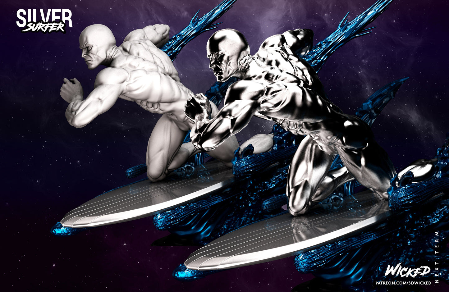 Silver Dude on a surfboard Figurine/model (unpainted)