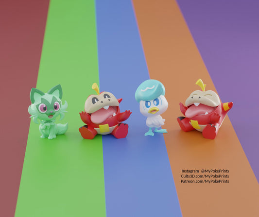 Fuecoco, Quaxkly, and Sprigato Pokemon second pose Model/Figurine set(unpainted)