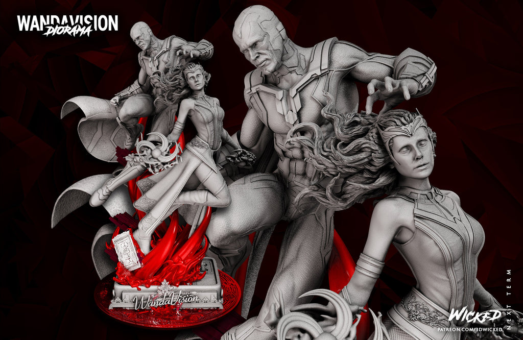 witch and synthezoid soulmate diorama  (unpainted) - Griffins3dfigurines