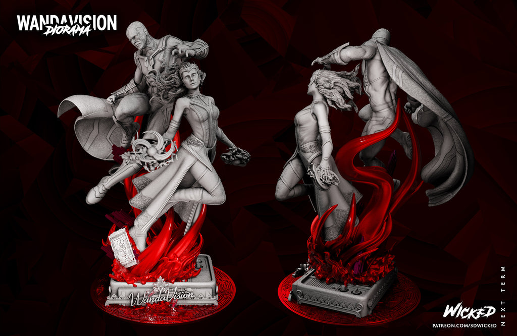 witch and synthezoid soulmate diorama  (unpainted) - Griffins3dfigurines
