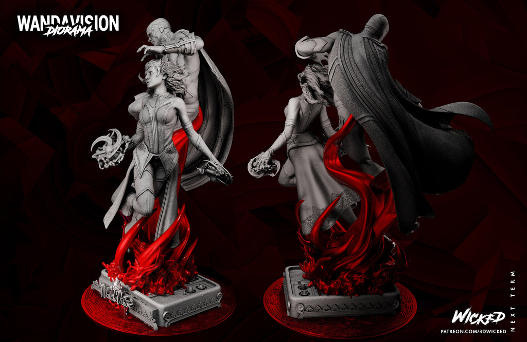 witch and synthezoid soulmate diorama  (unpainted) - Griffins3dfigurines
