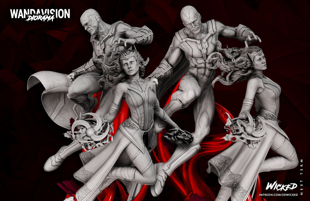 witch and synthezoid soulmate diorama  (unpainted) - Griffins3dfigurines