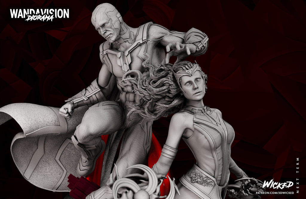 witch and synthezoid soulmate diorama  (unpainted) - Griffins3dfigurines