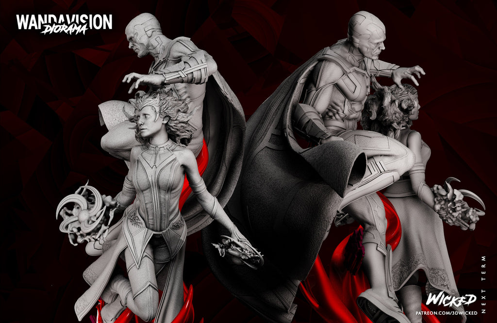 witch and synthezoid soulmate diorama  (unpainted) - Griffins3dfigurines
