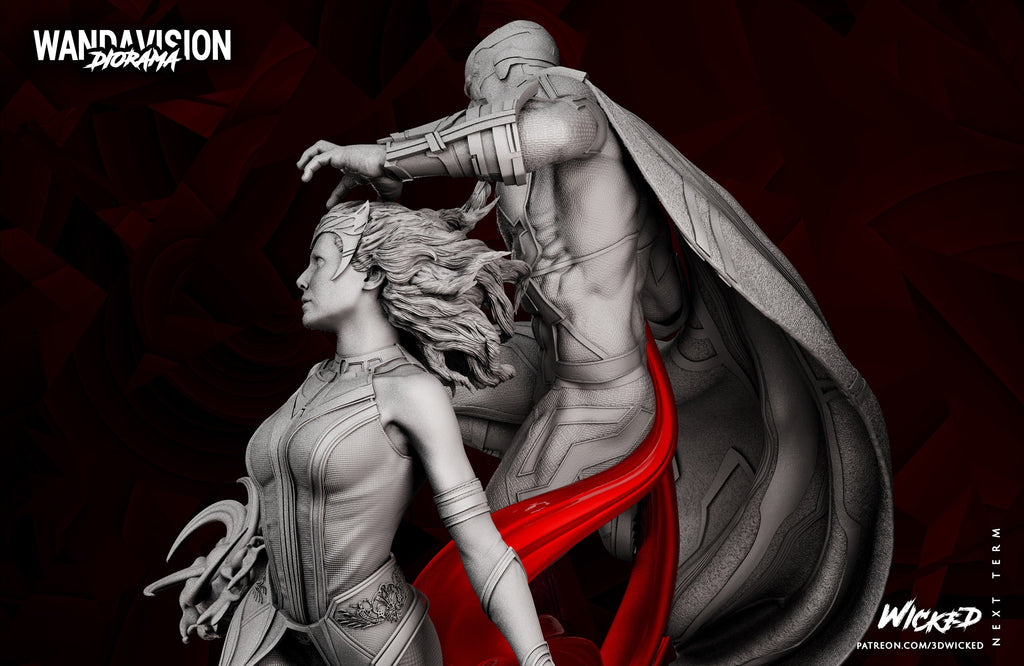 witch and synthezoid soulmate diorama  (unpainted) - Griffins3dfigurines