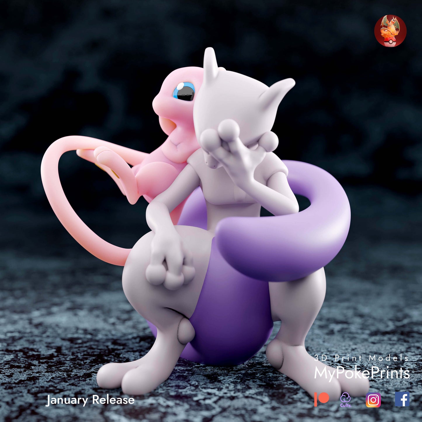 Mew/Mewtwo couple pokemon figurine/model