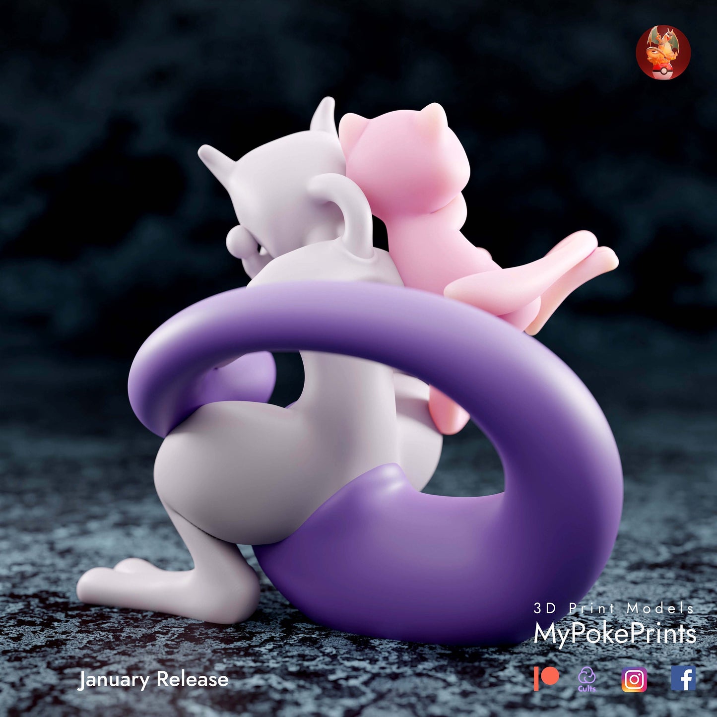 Mew/Mewtwo couple pokemon figurine/model