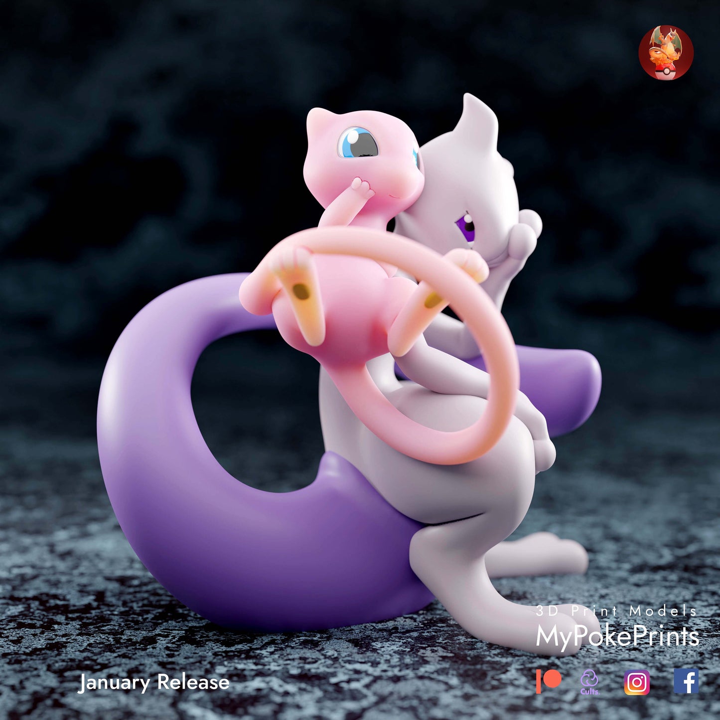 Mew/Mewtwo couple pokemon figurine/model