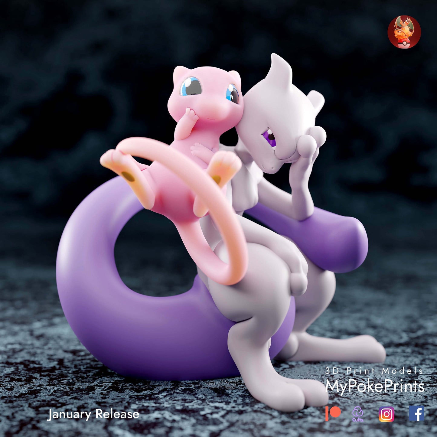 Mew/Mewtwo couple pokemon figurine/model