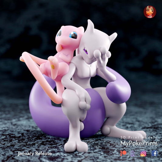 Mew/Mewtwo couple pokemon figurine/model