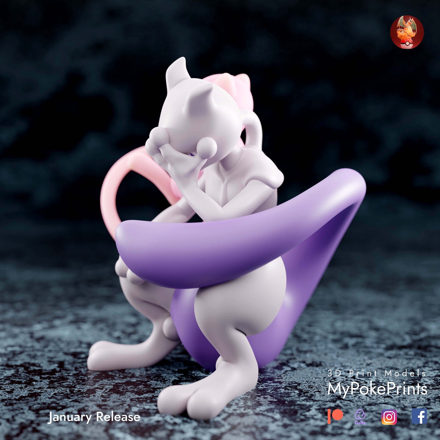 Mew/Mewtwo couple pokemon figurine/model