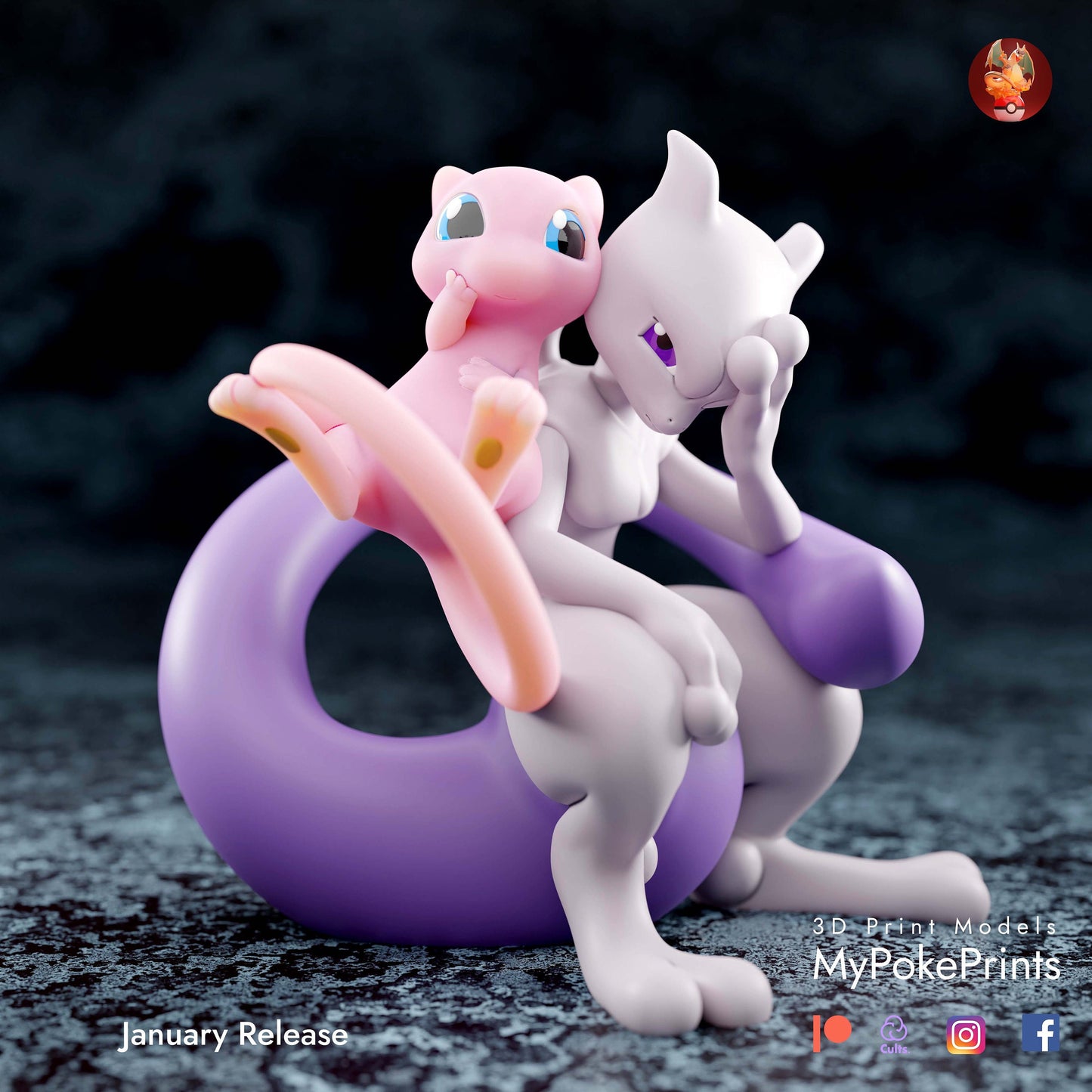 Mew/Mewtwo couple pokemon figurine/model