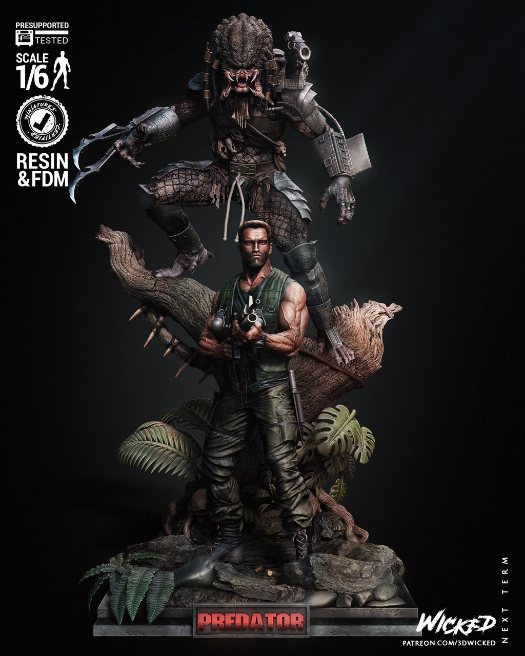 8in alien hunter and man diorama(unpainted) - Griffins3dfigurines