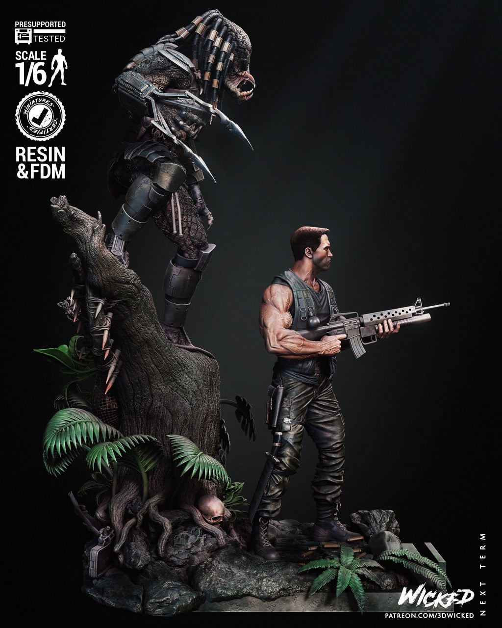 8in alien hunter and man diorama(unpainted) - Griffins3dfigurines