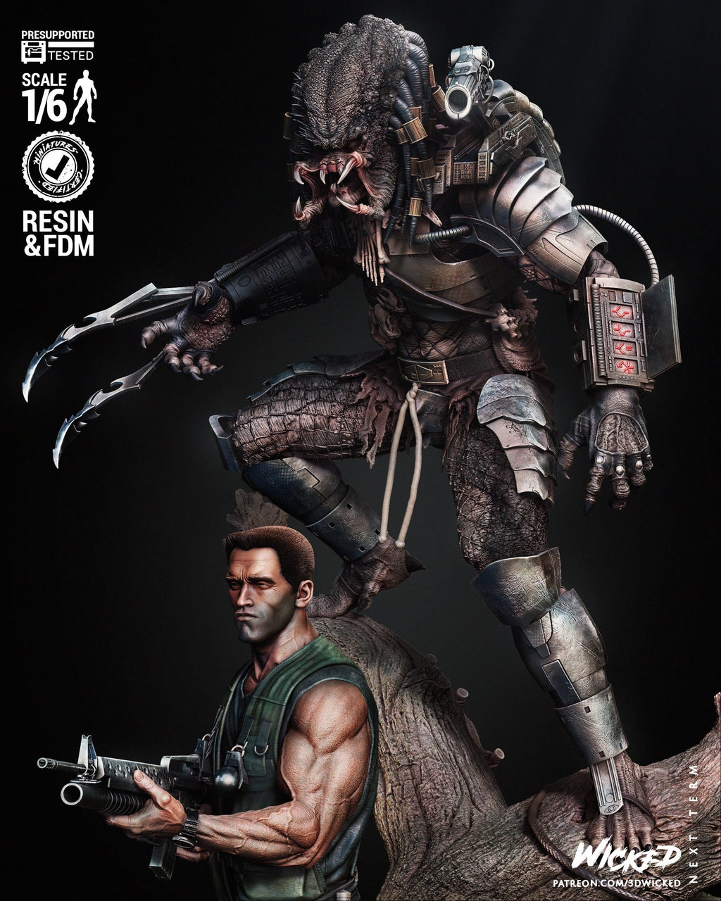 8in alien hunter and man diorama(unpainted) - Griffins3dfigurines