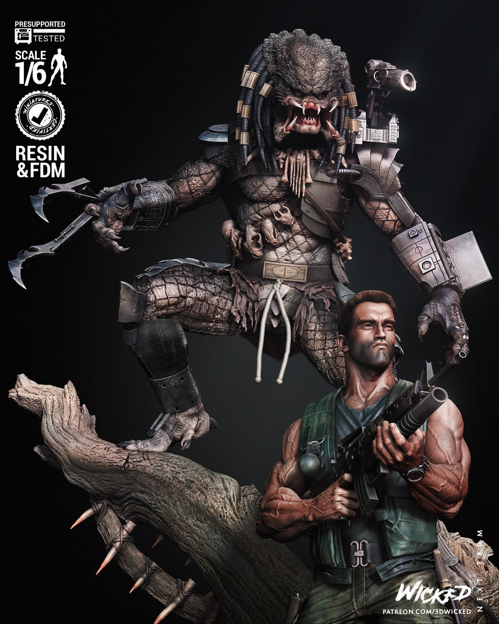8in alien hunter and man diorama(unpainted) - Griffins3dfigurines